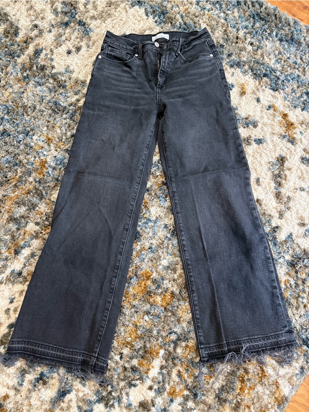 LOFT Black Wide-Leg Frayed Hem Jeans